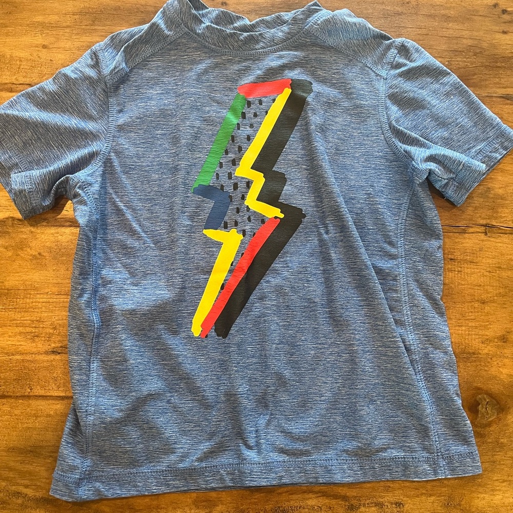Hanna Andersson Blue Tee with Colorful Lightning Bolt